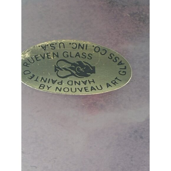 Vtg Reuven Nouveau Art Glass Hand Painted Candy Jar Canister Lid Urn Vase ~9 in - Picture 8 of 8